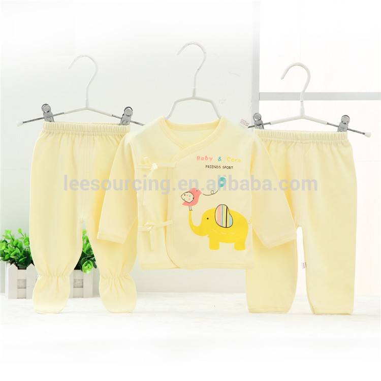 Новородено памук 3 бр жълт слон комплект бебешки дрехи подарък