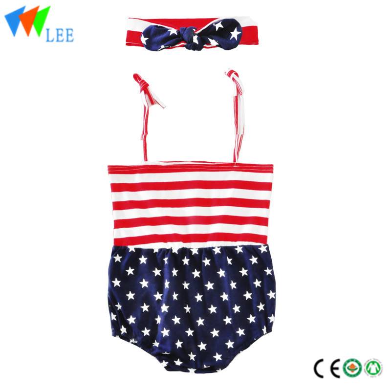 New style 100% cotton baby sleeveless romper high quality printed national flag