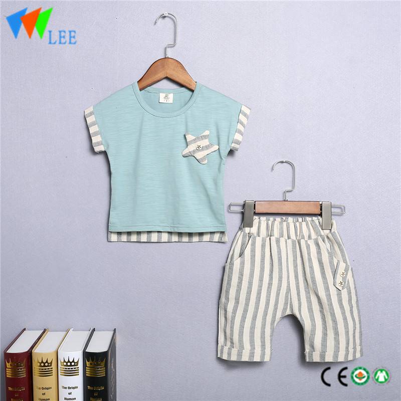 100%cotton baby boy's casual summer babies clothing sets applique star