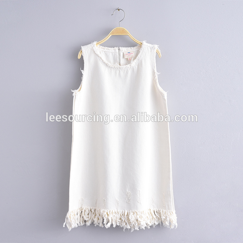 Groothandel mouwloze witte jeans jurk model nieuwe kinderen meisje jurk