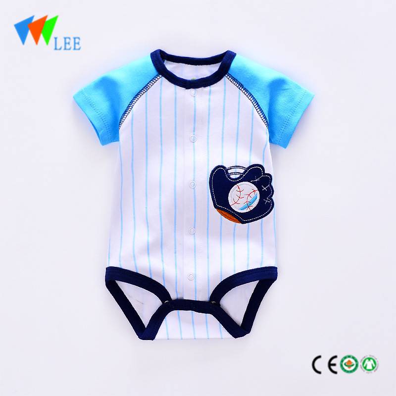 short sleeve baby boy cotton sports striped rompers