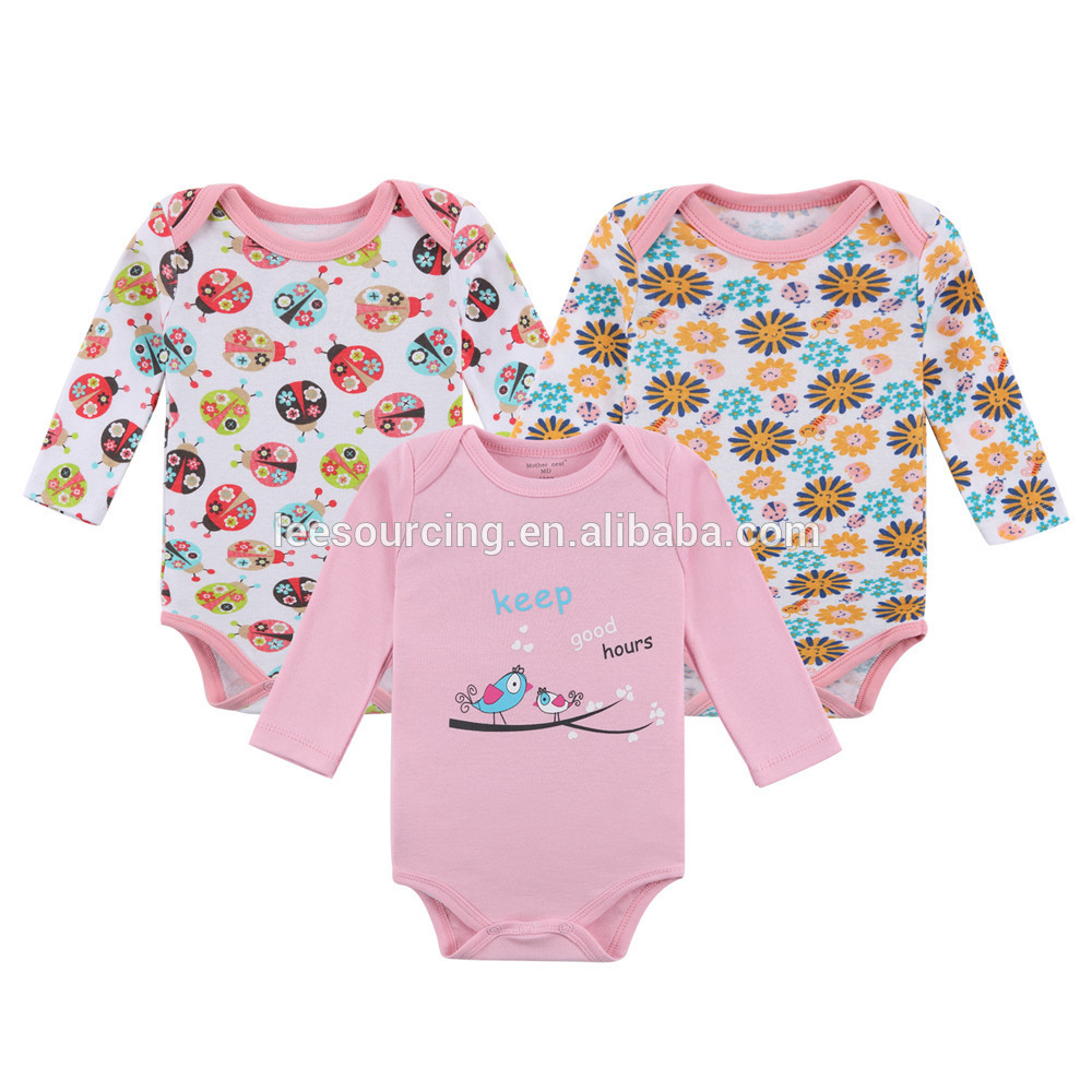 3pcs/lot baby girl infant summer 100% cotton long sleeve romper set, baby onesie bodysuit