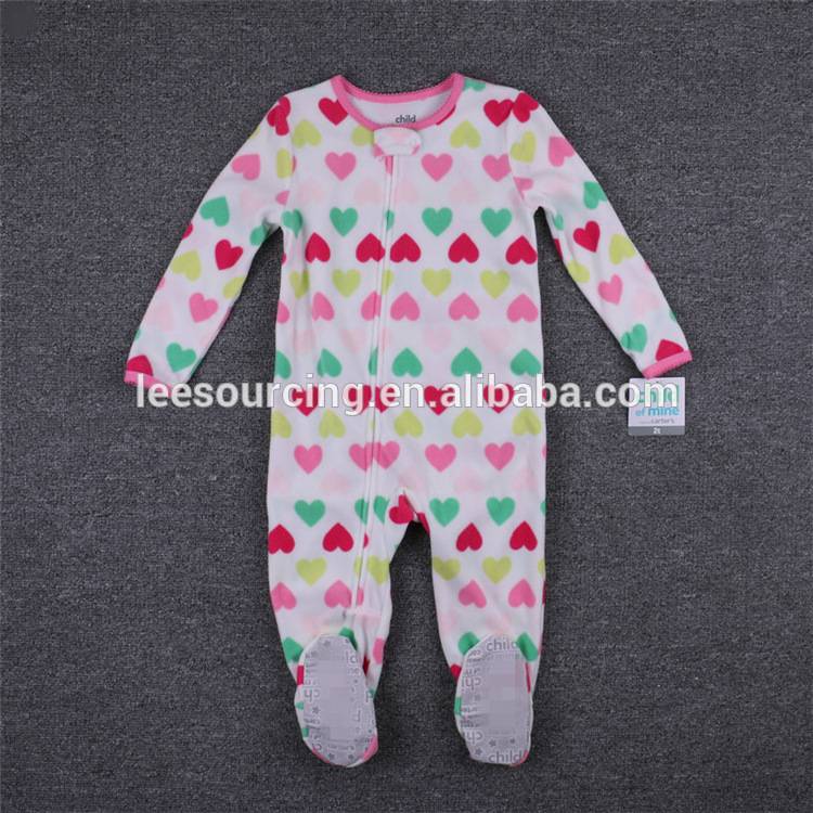 Wholesale baby pajama 100% cotton footed design baby rompers for girl clothing