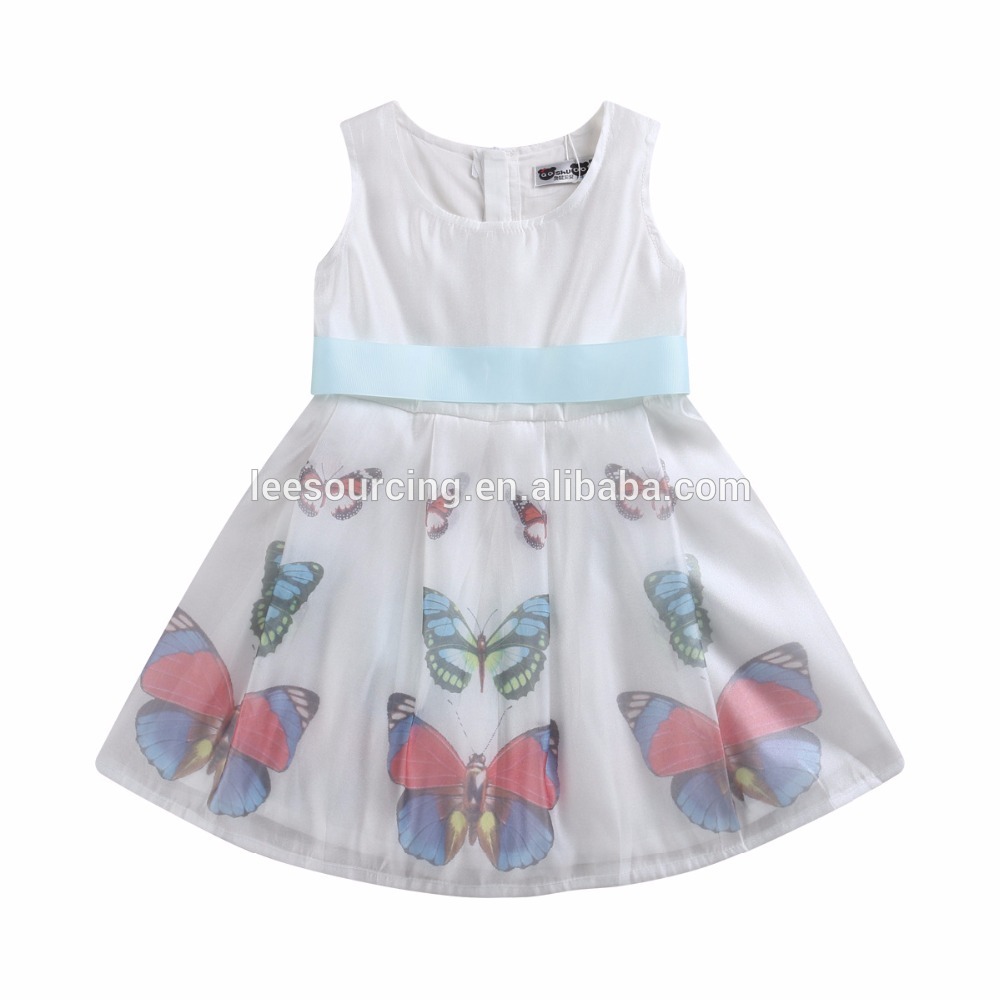 Nyeste ærmeløs baby pige sommerkjole sommerfugl mode børn piger kjoler
