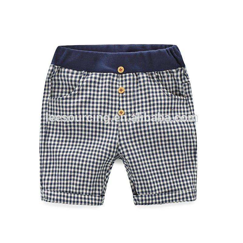 Pojkar tillfälliga ny design halv byxor bekväma kontrolleras bomull barn pojke shorts