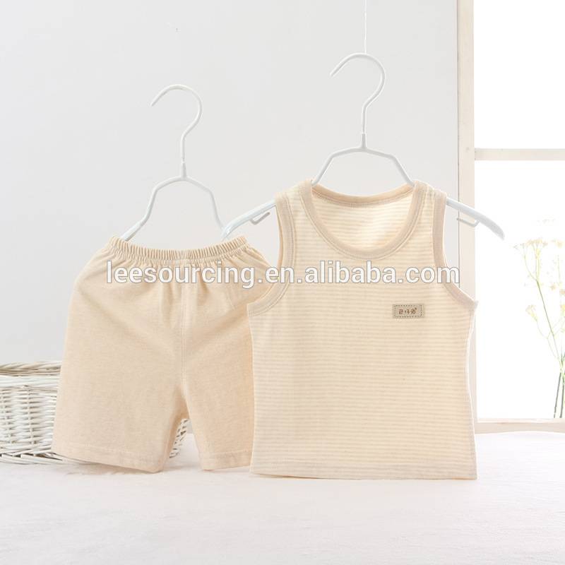 Summer baby clothes organic soft striped cotton tank top and shorts set wholesale