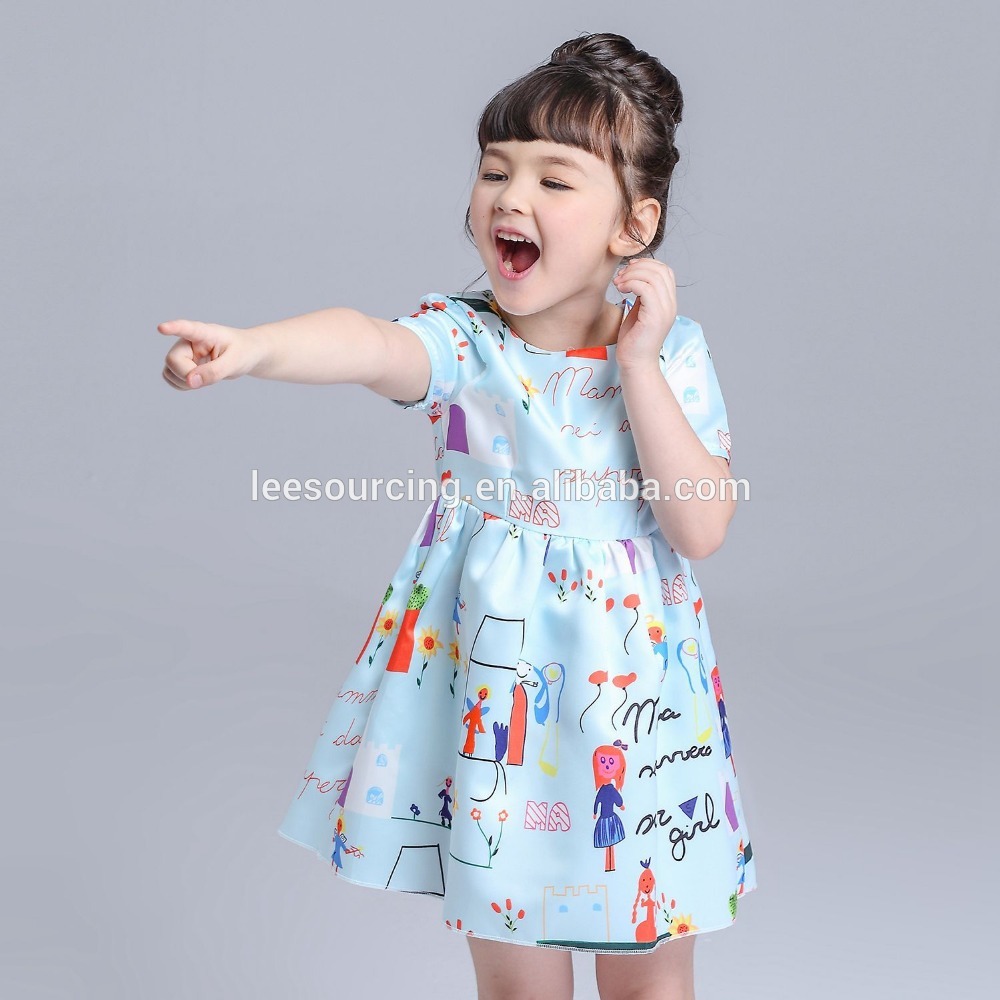 Europe style for Baby Clothing Gift Box - Girl Kids spring cute flower printing ruffle bubble princess party dress – LeeSourcing