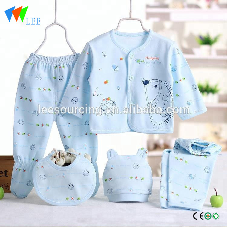 Плътен цвят пълен сладък печат памук евтин новородено бебе дрехи комплект