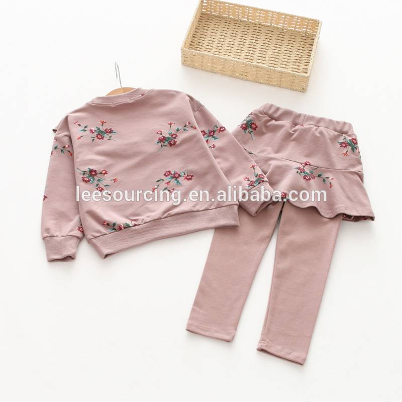 New style flower printing casual cotton wholesale girls clothing sets