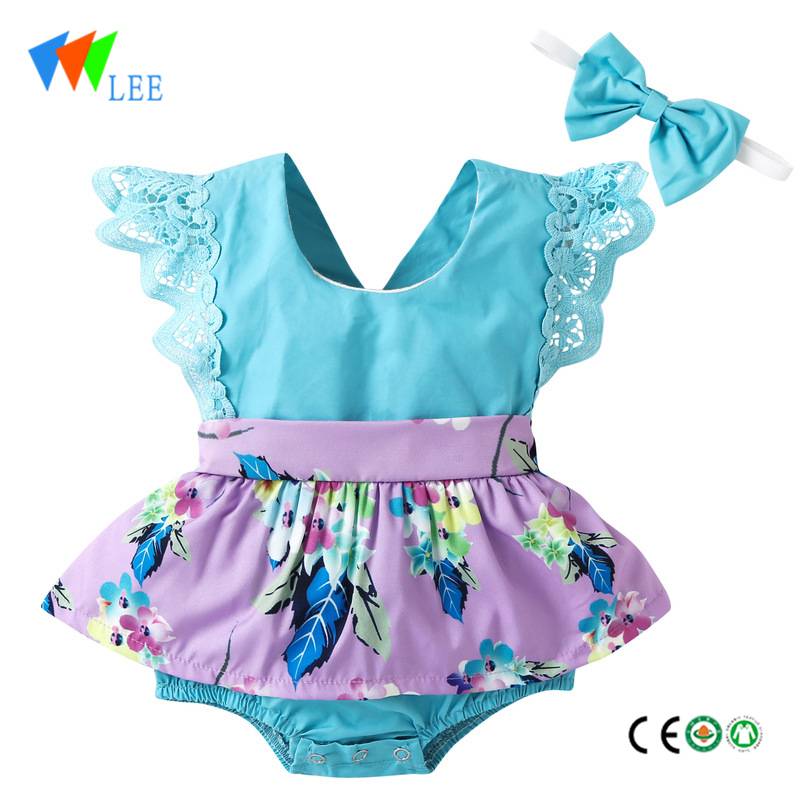 Babies Cotton Aodach Lovely Pàiste Girls lace Baby Romper Dress