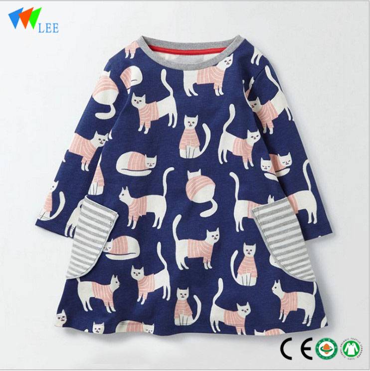 China Hot sale long sleeve colorful printed baby girl cotton dress clothes