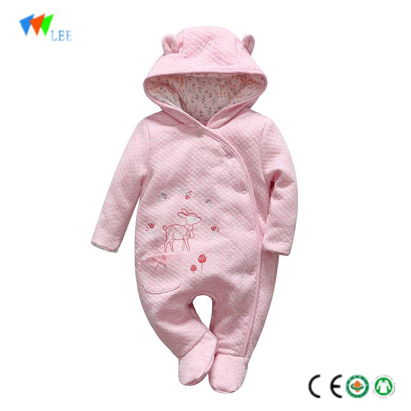 wholesale & OEM high quality cotton cute baby romper pink embroidered animal