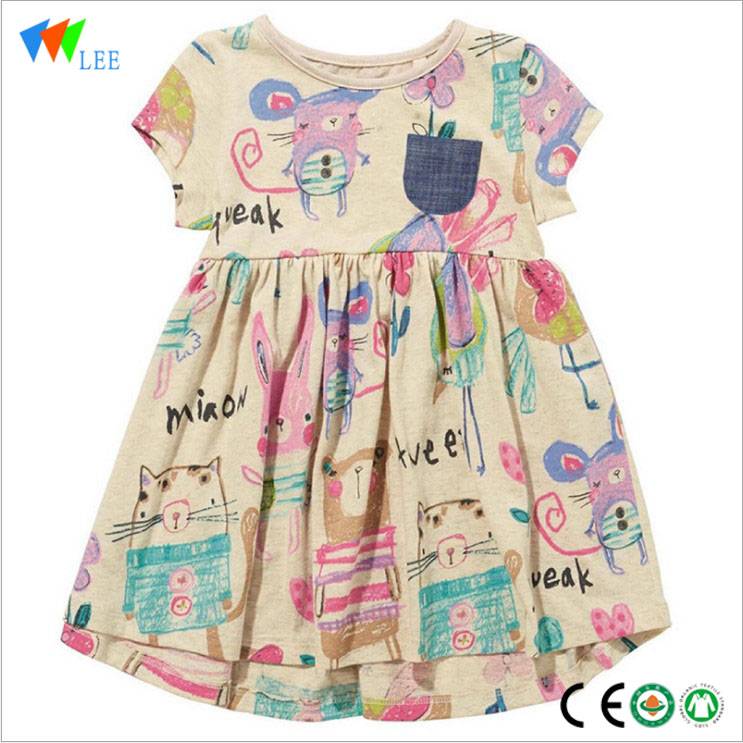 Популярен цифров печат Деца памучна рокля плета рокля