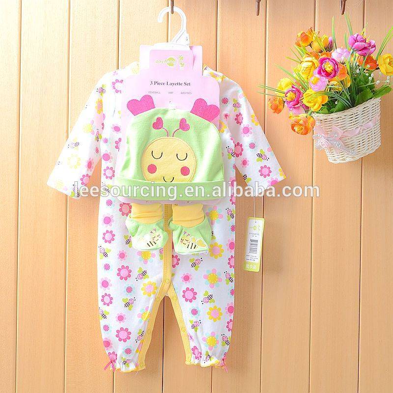 Baby Onesie Long Sleeve Romper Cartoon Baby Cotton Bodysuit Baby 3-piece Layette Set