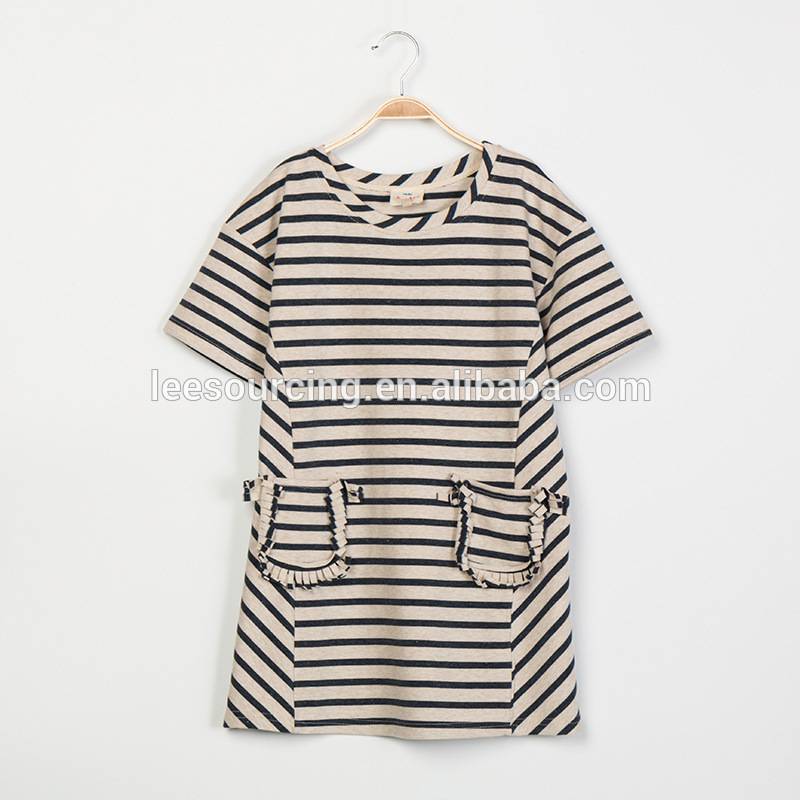 Wholesale Summer stripe short sleeve kids cotton dress girl lovely casual dress
