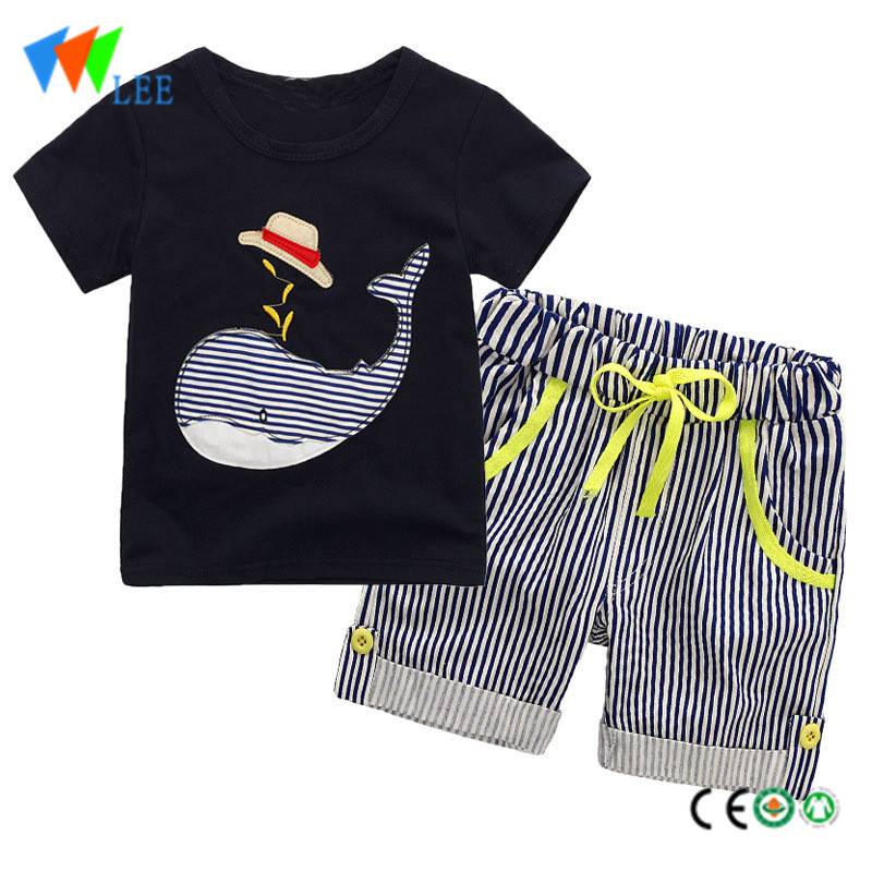 baby boy's casual t-shirt printing cartoon patterns and striped shorts kids clothing sets