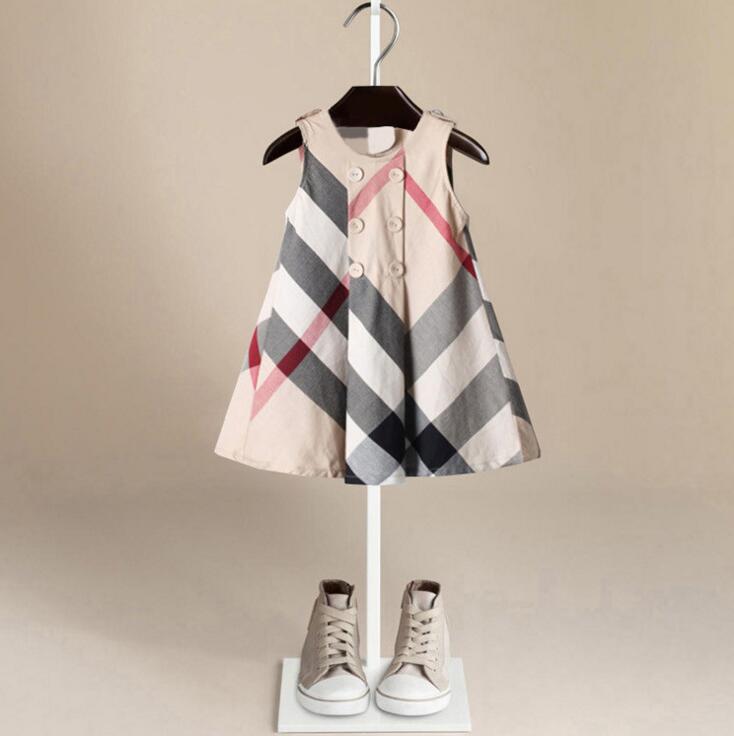 100% cotton girl clothing OEM children plaid dress with sleeveless
