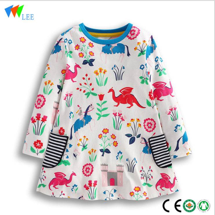 Bulk wholesale Dinosaur printed high quality 100% cotton baby girl dress