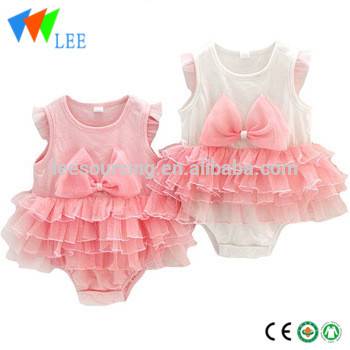100% Cotton girl lace ruffle onesie wholesale baby clothes romper