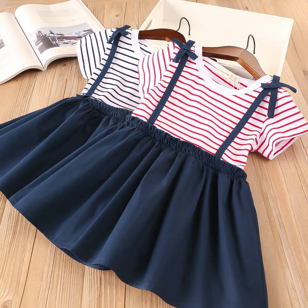 Summer 2018 girl short sleeve skirt striped skirt