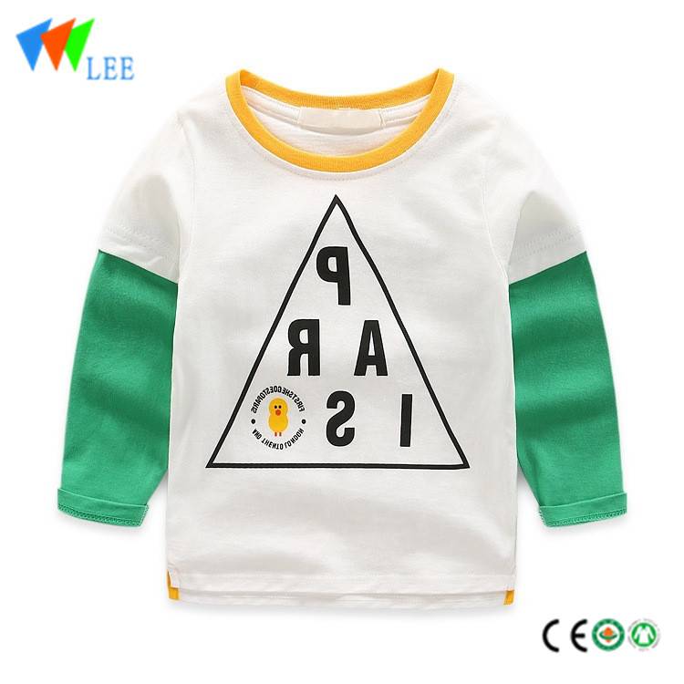 100% cotton round neck t shirt with number design boys long sleeve