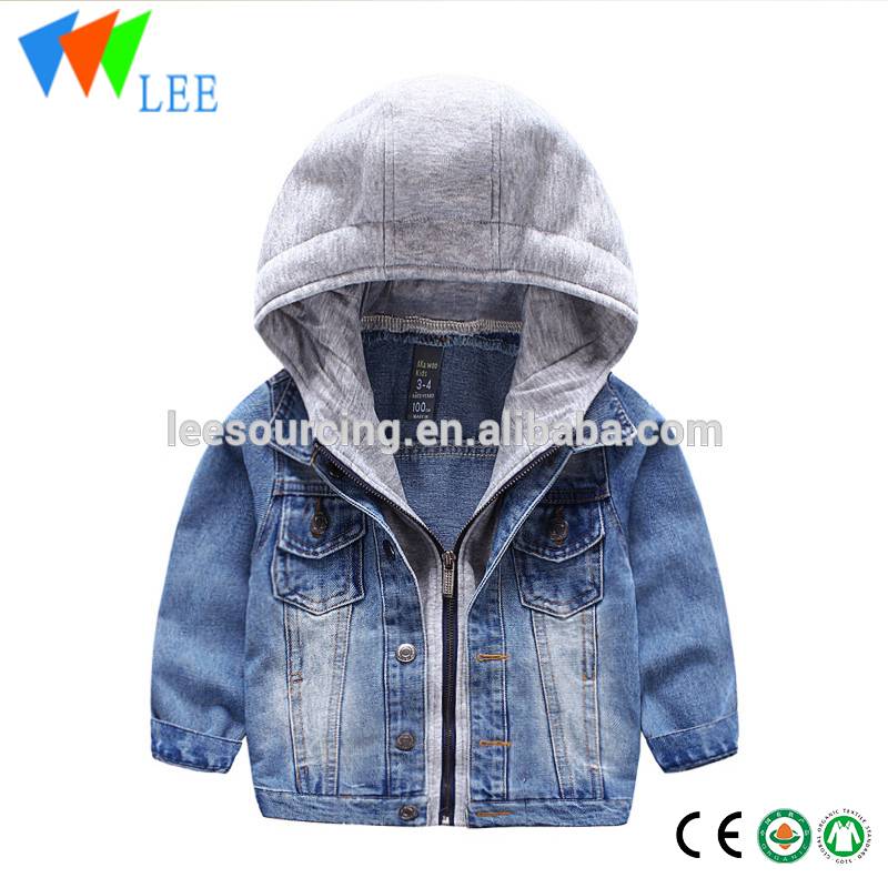 High quality fashion children wear with hood boy kids jean jackets