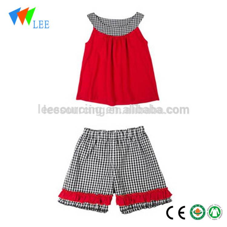 wholesale summer outfits kids sleeveless 2-piece blouse and shorts baby girl top with ruffle short
