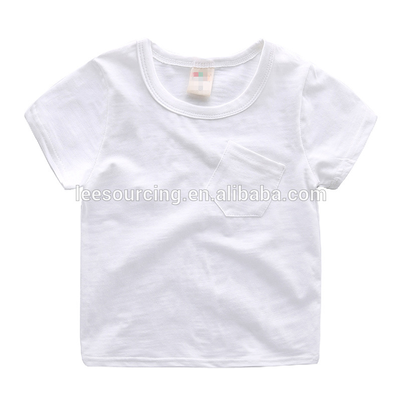 Wholesale good quality pocket baby girl 100% plain white cotton t-shirts
