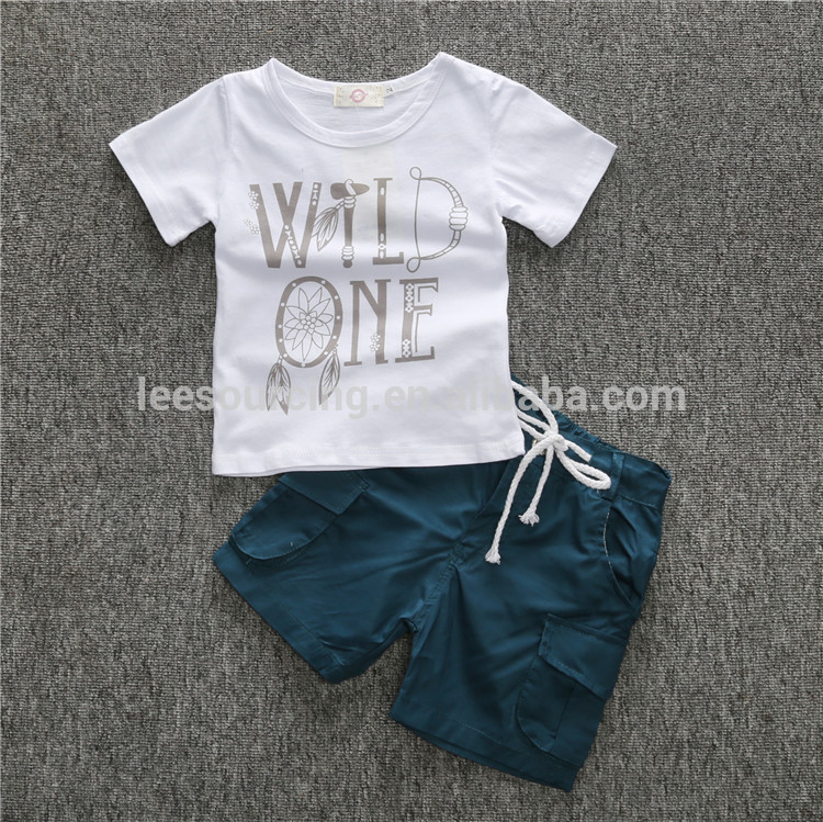 Fashion Dicetak Tee Kanthi Shorts Setel Baby Wear 2 Pcs Baby Boy Clothing