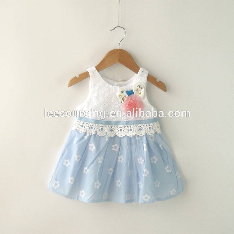 100% cotton short sleeve summer lace flower baby dress