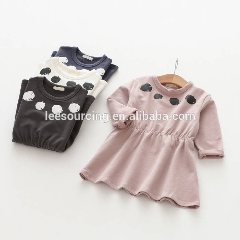 Wholesale long sleeve solid color girls cotton one piece dress