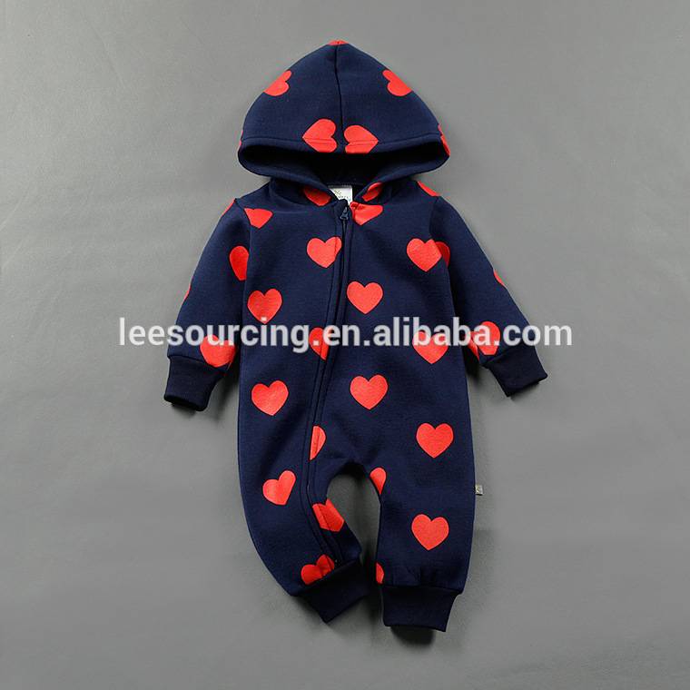 Sweet style harem pattern fleece zip baby bodysuits for winter