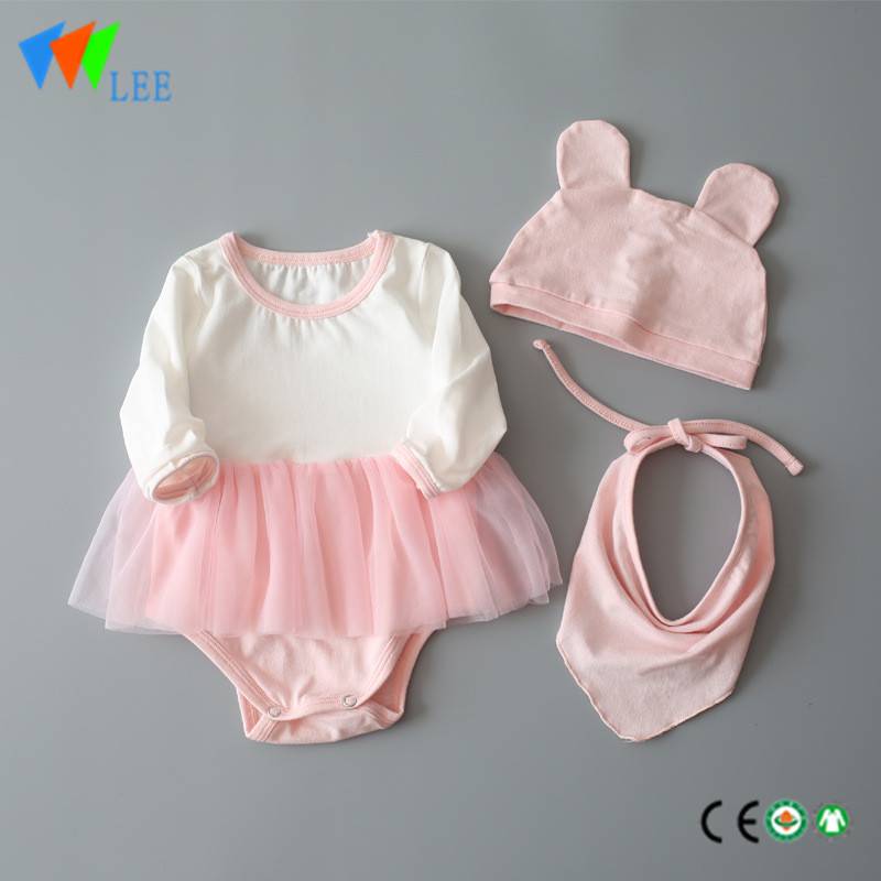 100% cotton O/neck baby long sleeve romper high quality 3 pcs