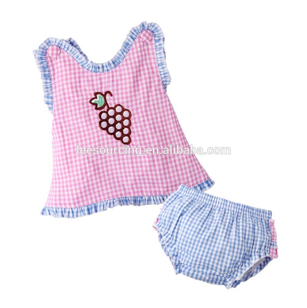 Tartan design baby swing top with bloomer fashion girl outfit summer cupcake dress 2 piece set