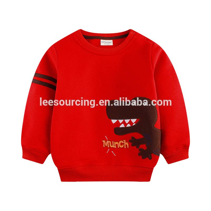 Red color animal pattern long sleeve kids boys plain hoodies