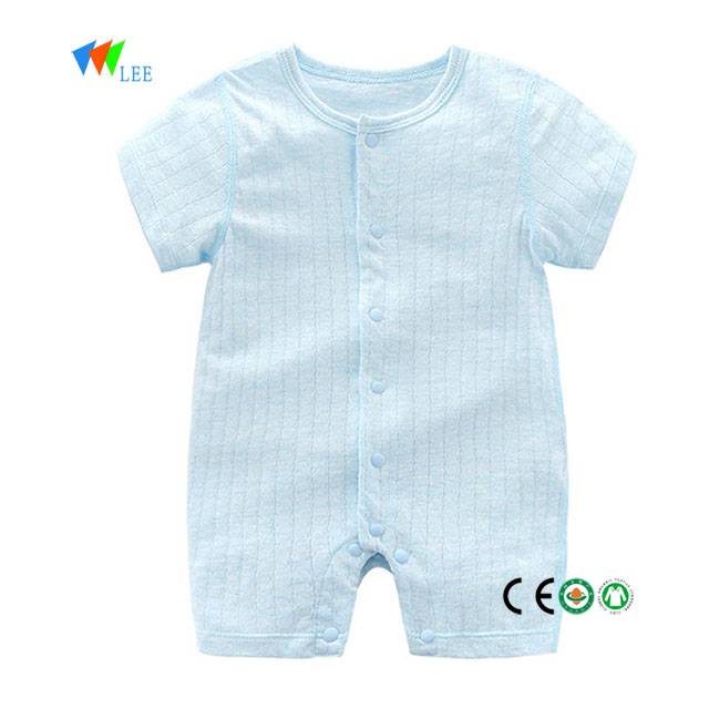 fashion short sleeve organic cotton plain blue baby romper