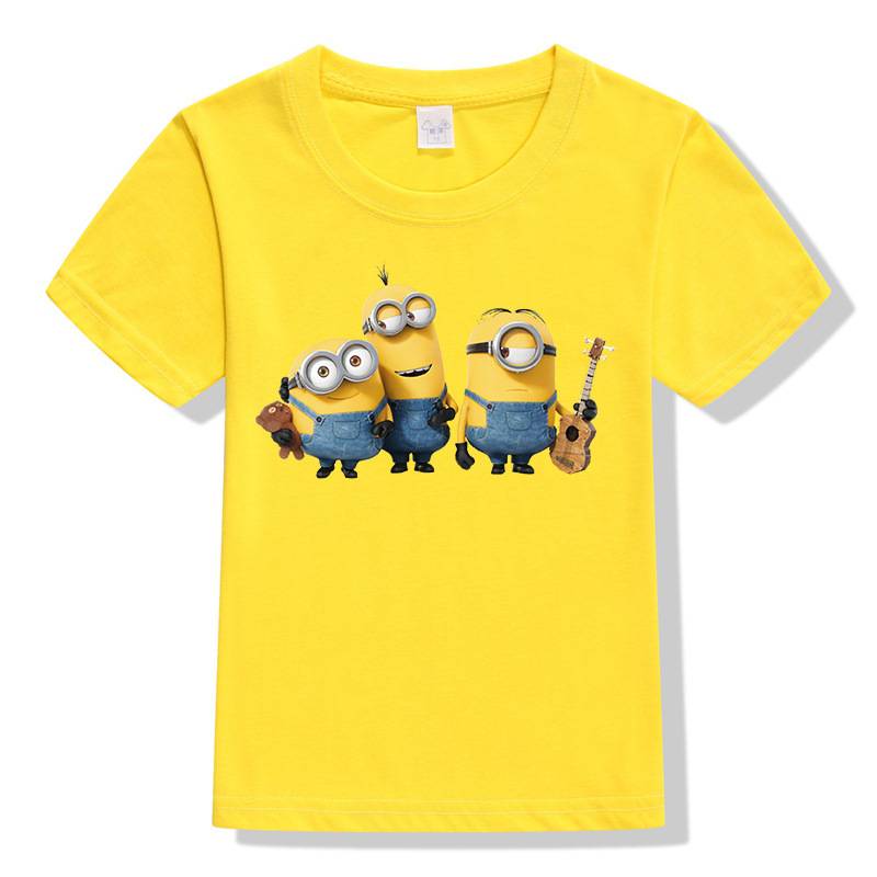 100% bomuld børn drengens T-shirt kort ærme rund hals gul påtrykt logo