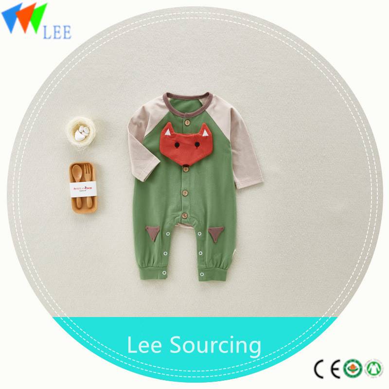 100% cotton O/neck baby long sleeve romper high quality applique foxes