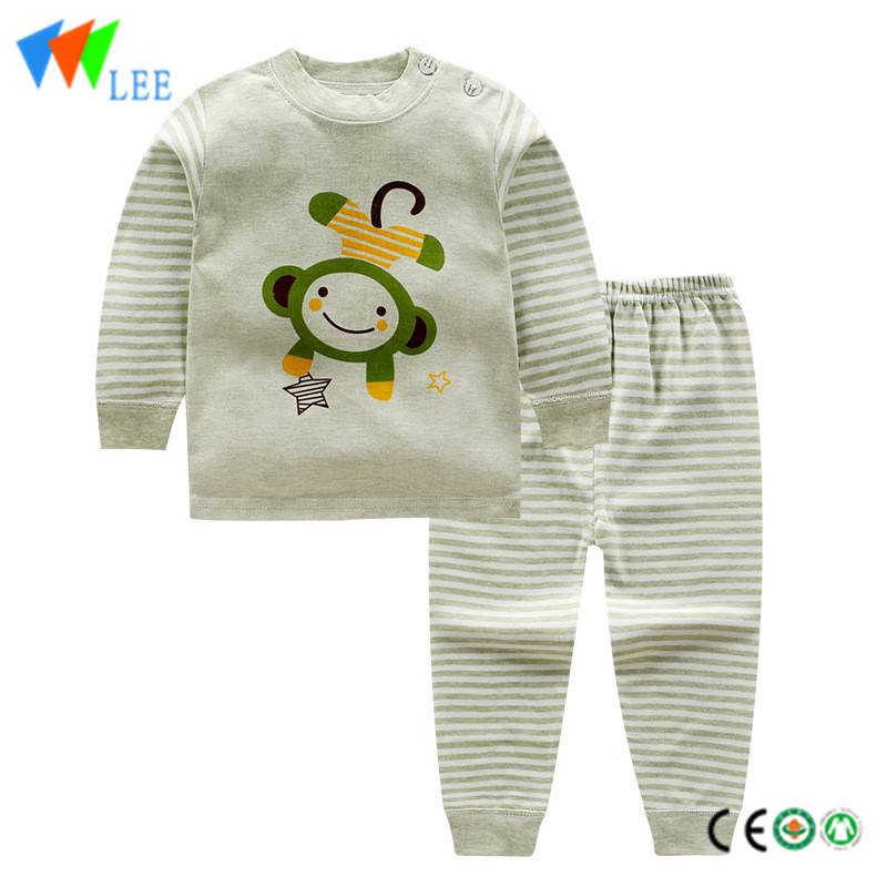 Organic cotton baby round collar button printed comfortable kids home pajamas