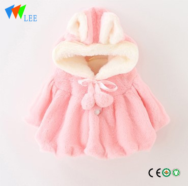 girl's cape draped over a small cardigan with a fleece of baby onesie hooded long winter cashmere children coats
