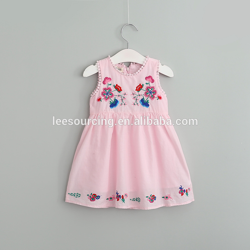 Summer embroidery pure color sleeveless children girl cotton dress