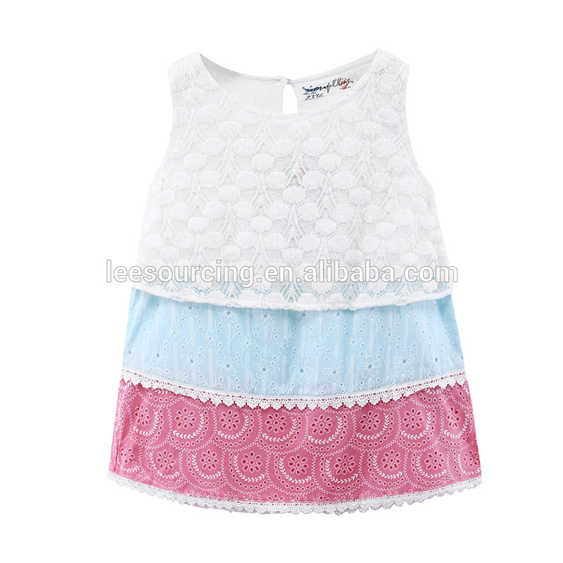 Popular lace frock new design kids sleeveless baby girls tiered dress