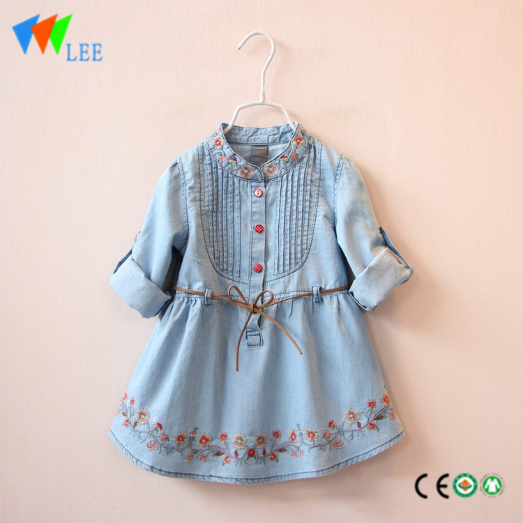 OEM/ODM China Narrow Bottom Pants - girls jeans long sleeve embroider fashion design children frocks dress with button – LeeSourcing
