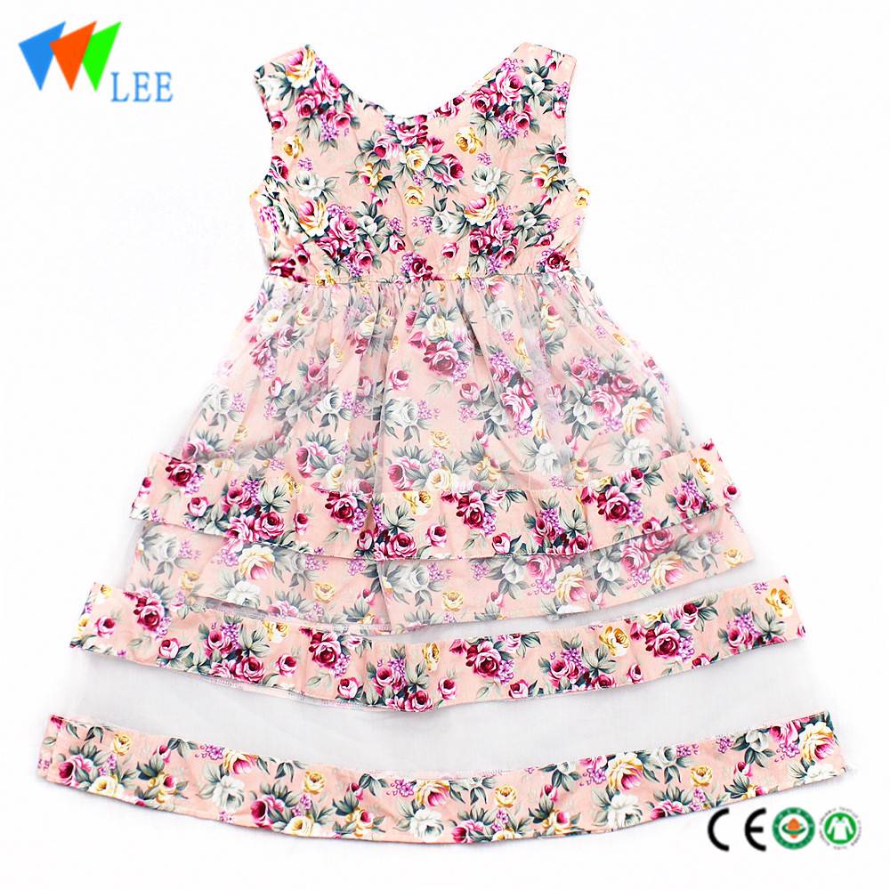 Hot sale 100% cotton summer girl lace dress printed floral cute