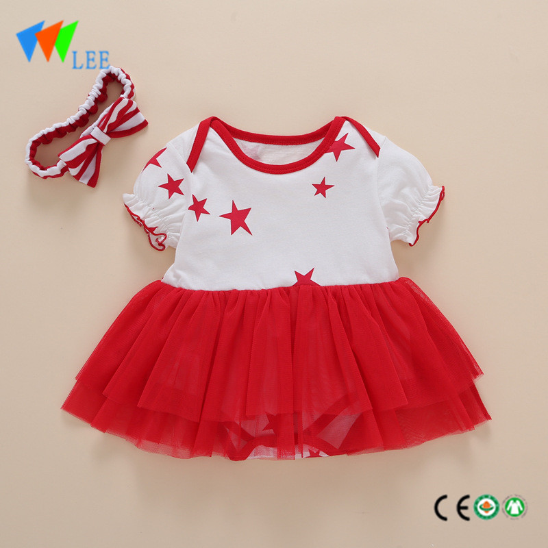 girl ruffle summer prints short sleeve infant cotton rompers baby fashion dress