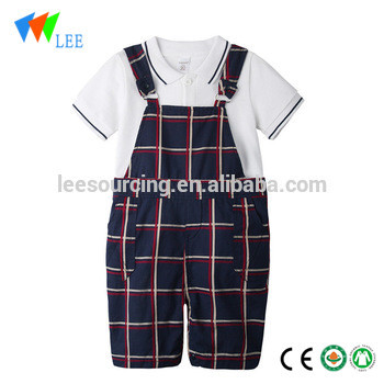 Baby Boy Polo T-Shirt và quần sọc ca rô Suit Trẻ sơ sinh layette bông 2-Piece yếm Set