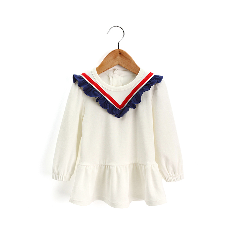 2017 Casual Baby Girl Navy Style Dress White Uniform Child Baby Dress Model
