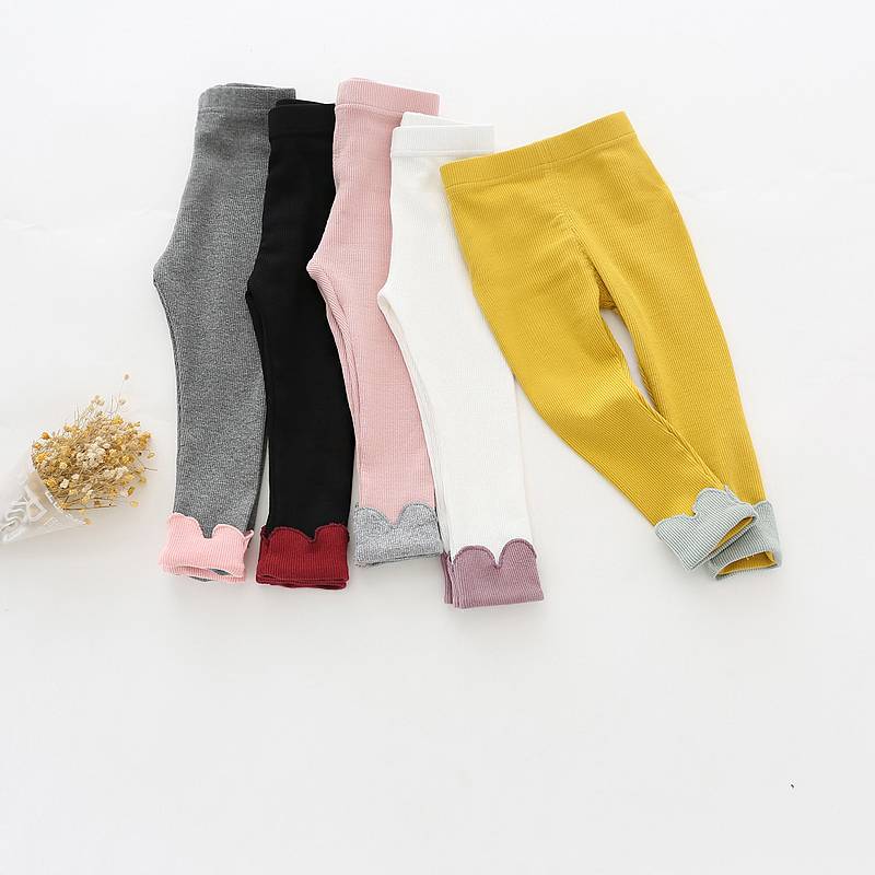 Fashion solid color children wear tight ruffle pants baby christmas leggings