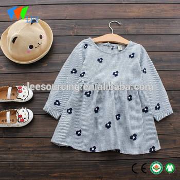 Wholesale new design boutique baby girls clothes cotton embroidery flowers stripe dress for girls