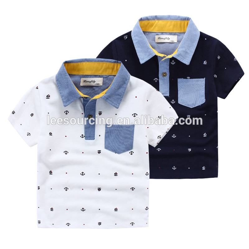 Wholesale boys lapel printing with pocket kids polo t-shirt